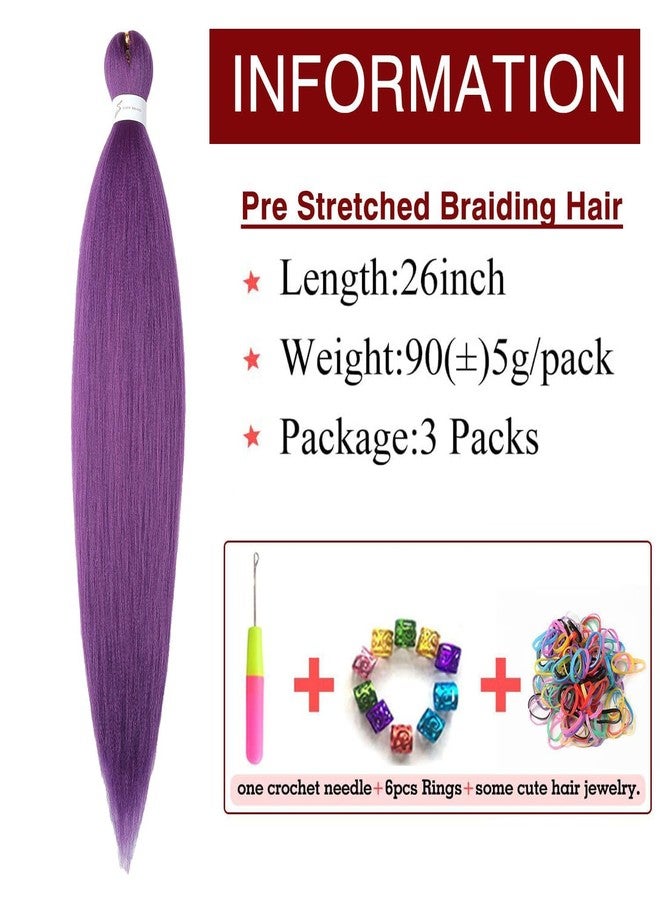 ShowCoco Purple Braiding Hair Pre Stretched 26inch 3 Packs Purple hair Extensions Synthetic Crochet Braids, Hot Water Setting Professional Soft Yaki Texture. (26inch(3Packs),Lavender#) - Image 2